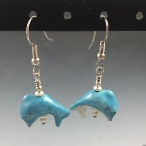 Delicate Dangle Ceramic Dolphin Earrings